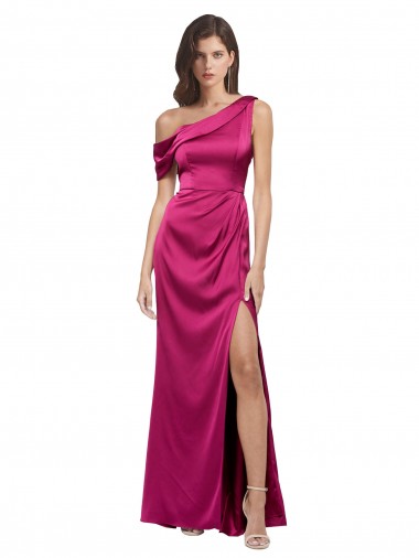 A-Linien Eine-Schulter Stretch-Satin Lange Formale Brautjungfernkleider / Abendkleider / Abiballkleider Kaufen