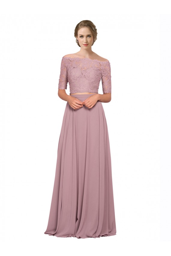 A-Linien Off-Schulter Chiffon Spitze Lange Brautjungfernkleider / Abiballkleider Kaufen