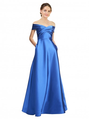 A-Linien Off-Schulter Satin Lange Formale Brautjungfernkleider / Abendkleider / Abiballkleider Kaufen