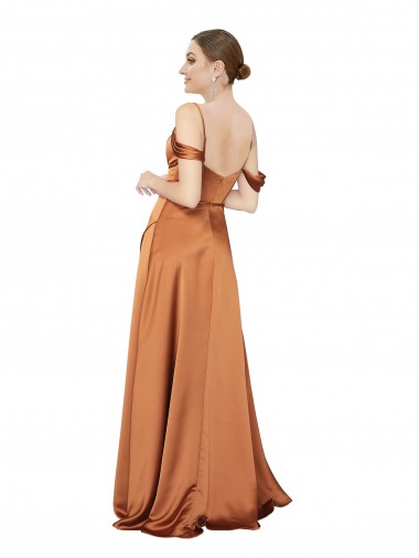 A-Linien Spaghetti-Träger Seidiger Satin Lange Formale Brautjungfernkleider / Abendkleider / Abiballkleider Kaufen