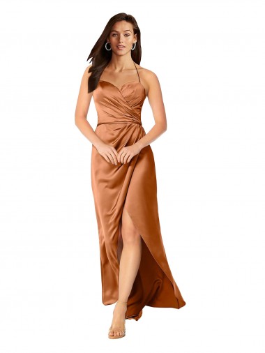 A-Linien Spaghetti-Träger Seidiger Satin Lange Formale Brautjungfernkleider / Abendkleider / Abiballkleider Kaufen