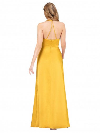 A-Linien V-Ausschnitt Seidiger Satin Lange Formale Brautjungfernkleider / Abendkleider / Abiballkleider Kaufen