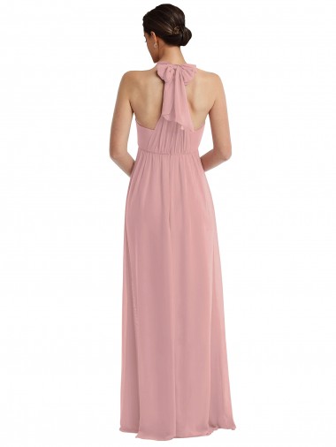 Altrosa A-Linien Neckholder Chiffon Lange Brautjungfernkleider Kaufen