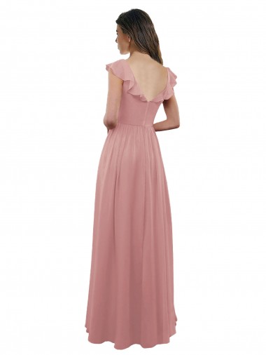 Altrosa A-Linien V-Ausschnitt Chiffon Lange Brautjungfernkleider Kaufen