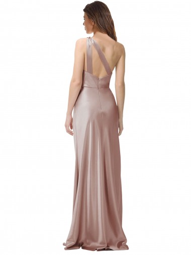 Altrosa Etui Eine-Schulter Stretch-Satin Lange Formale Brautjungfernkleider / Abendkleider / Abiballkleider Kaufen