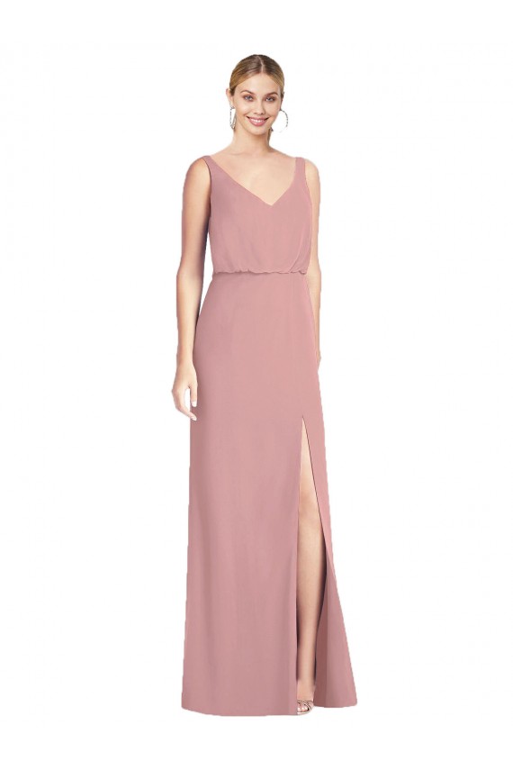 Altrosa Meerjungfrau V-Ausschnitt Chiffon Lange Brautjungfernkleider Kaufen