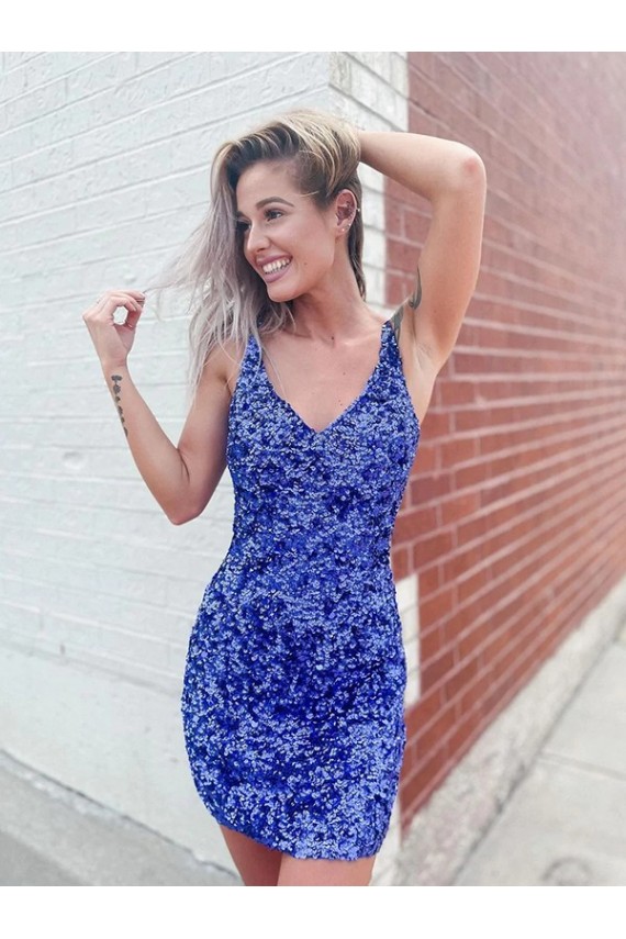 Angezeigte Farbe Etui V-Ausschnitt Kurze Samt Paillette Kurze Abiballkleider Kaufen