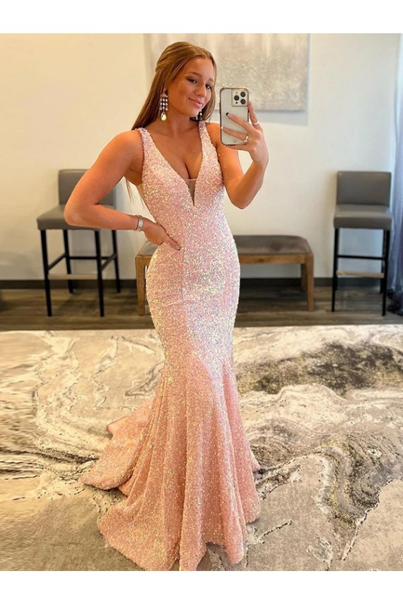 Angezeigte Farbe Etui V-Ausschnitt Sweep Zug Samt Paillette Lange Abiballkleider Kaufen