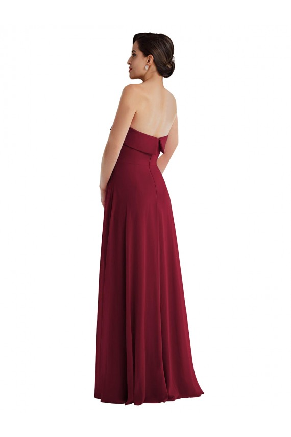 Burgunderrot A-Linien Trägerlos Chiffon Lange Formale Brautjungfernkleider / Abendkleider Kaufen