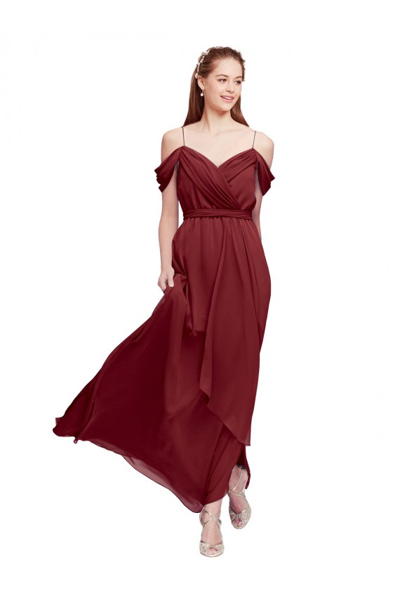 Burgunderrot Etui Off-Schulter Chiffon Lange Brautjungfernkleider Kaufen