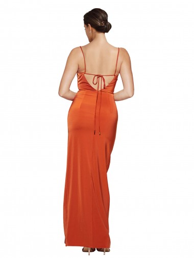 Rust Etui Spaghetti-Träger Haube Ausschnitt Sweep Zug Stretch-Satin Lange Formale Brautjungfernkleider / Abendkleider / Abiballkleider Kaufen