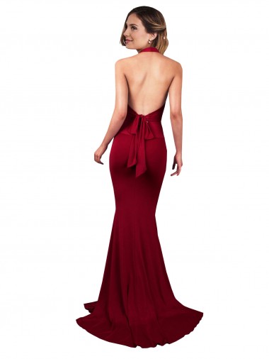 Burgunderrot Meerjungfrau Neckholder V-Ausschnitt Elasthan Lange Formale Brautjungfernkleider / Abendkleider / Abiballkleider Kaufen