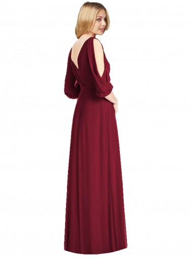Burgunderrot Trompete V-Ausschnitt Chiffon Lange Brautjungfernkleider Kaufen