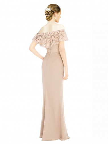 Champagner A-Linien Off-Schulter Chiffon Spitze Lange Brautjungfernkleider / Abiballkleider Kaufen