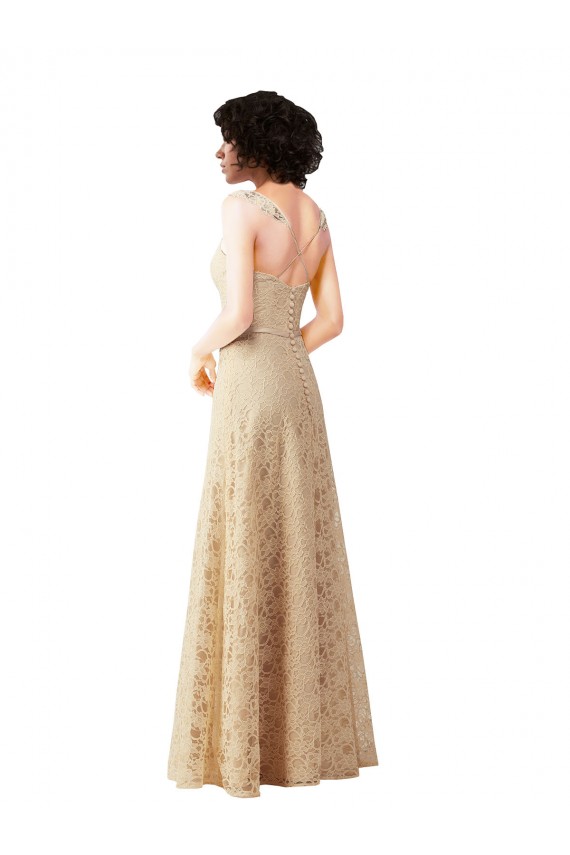 Champagner A-Linien Spitze Lange Brautjungfernkleider Kaufen