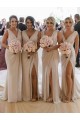 Champagner A-Linien V-Ausschnitt Chiffon Lange Brautjungfernkleider Kaufen