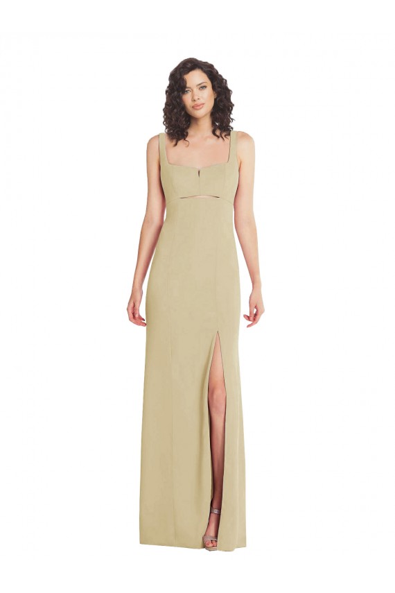 Champagner Trompete Quadrat Ausschnitt Strech-Krepp Lange Formale Brautjungfernkleider / Abendkleider / Abiballkleider Kaufen