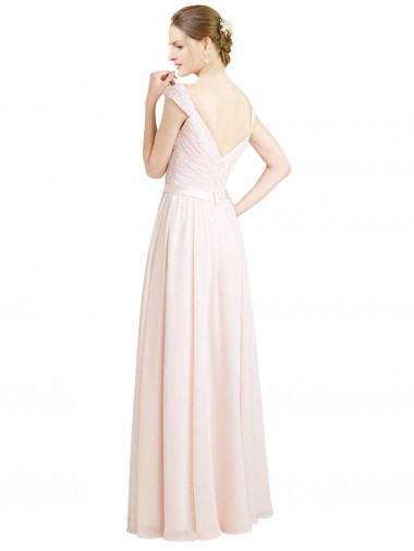 Creme Rosa A-Linien Chiffon Spitze Lange Brautjungfernkleider Kaufen