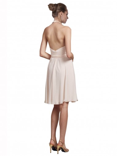 Creme Rosa A-Linien Neckholder V-Ausschnitt Knielang Chiffon Kurze Brautjungfernkleider / Cocktailkleider / Heimkehr Kleider Kaufen