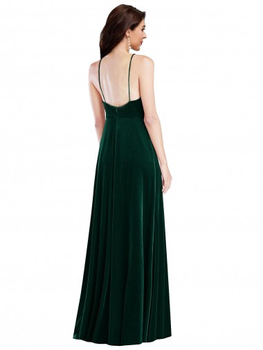 Dunkelgrün A-Linien Neckholder Stehkragen Ausschnitt Stretch-Samt Lange Brautjungfernkleider / Abiballkleider Kaufen