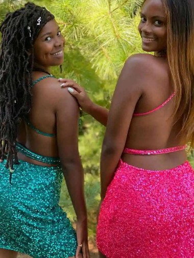 Dunkelgrün Etui V-Ausschnitt Kurze Samt Paillette Kurze Abiballkleider Kaufen