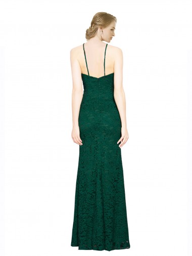 Dunkelgrün Meerjungfrau Neckholder Stehkragen Ausschnitt Spitze Lange Brautjungfernkleider / Abiballkleider Kaufen