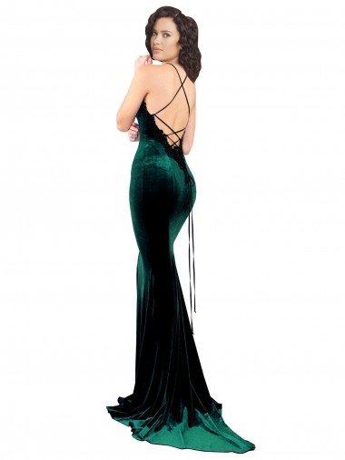 Dunkelgrün Meerjungfrau Stehkragen Ausschnitt Sweep Zug Stretch-Samt Lange Formale Brautjungfernkleider / Abendkleider / Abiballkleider Kaufen