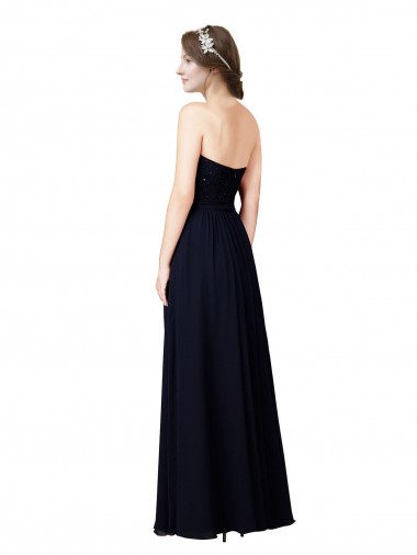 Dunkelmarine A-Linien Chiffon Lange Brautjungfernkleider Kaufen