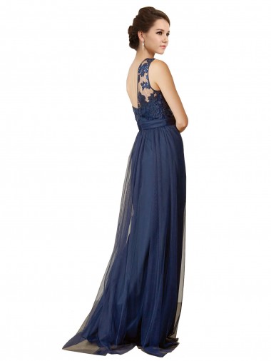 Dunkelmarine A-Linien Eine-Schulter Sweep Zug Tüll Lange Brautjungfernkleider Kaufen