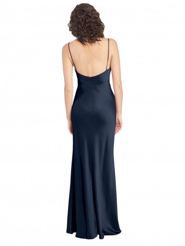 Dunkelmarine A-Linien Haube Ausschnitt Stretch-Satin Lange Formale Brautjungfernkleider / Abendkleider / Abiballkleider Kaufen