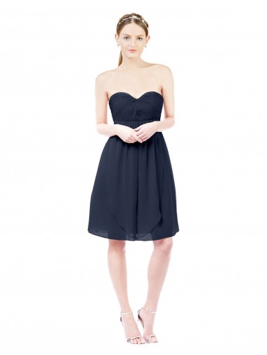 Dunkelmarine A-Linien Knielang Chiffon Kurze Brautjungfernkleider / Cocktailkleider / Heimkehr Kleider Kaufen