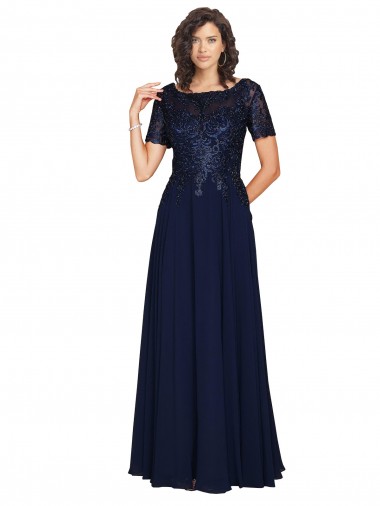 Dunkelmarine A-Linien Runder Ausschnitt Chiffon Lange Brautjungfernkleider / Abiballkleider Kaufen