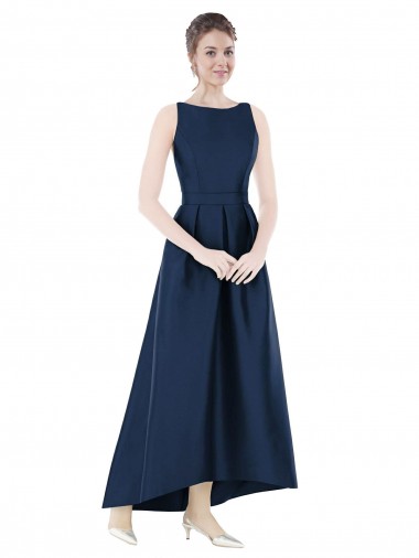 Dunkelmarine A-Linien Satin Lange Brautjungfernkleider Kaufen