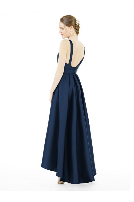 Dunkelmarine A-Linien Satin Lange Brautjungfernkleider Kaufen