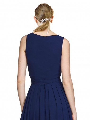 Dunkelmarine A-Linien V-Ausschnitt Chiffon Lange Brautjungfernkleider Kaufen