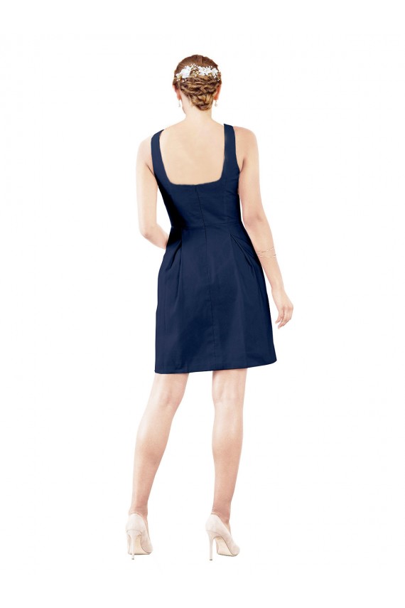 Dunkelmarine A-Linien V-Ausschnitt Knielang Satin Kurze Brautjungfernkleider / Cocktailkleider / Heimkehr Kleider Kaufen