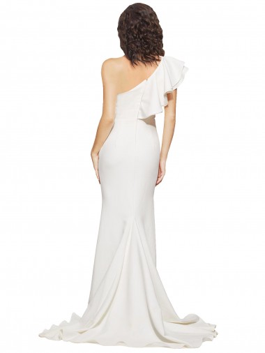 Elfenbein Etui Eine-Schulter Sweep Zug Strech-Krepp Lange Brautjungfernkleider / Abiballkleider Kaufen