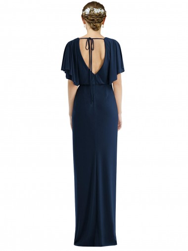 Dunkelmarine Etui Elasthan Lange Brautjungfernkleider / Abiballkleider Kaufen