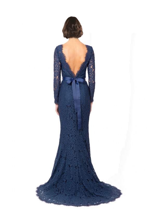 Dunkelmarine Meerjungfrau Juwel Ausschnitt Sweep Zug Spitze Lange Brautjungfernkleider Kaufen