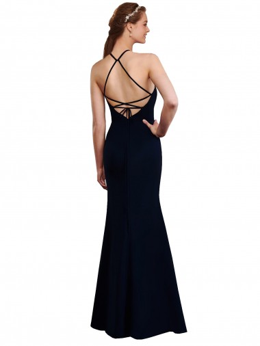 Dunkelmarine Meerjungfrau Neckholder Chiffon Lange Brautjungfernkleider Kaufen