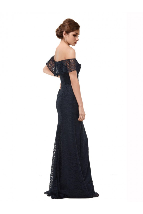 Dunkelmarine Meerjungfrau Off-Schulter Spitze Lange Brautjungfernkleider / Abiballkleider Kaufen
