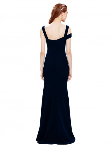 Dunkelmarine Meerjungfrau Off-Schulter Strech-Krepp Lange Formale Brautjungfernkleider / Abendkleider / Abiballkleider Kaufen