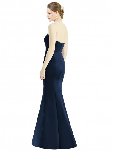 Dunkelmarine Meerjungfrau Satin Lange Brautjungfernkleider Kaufen