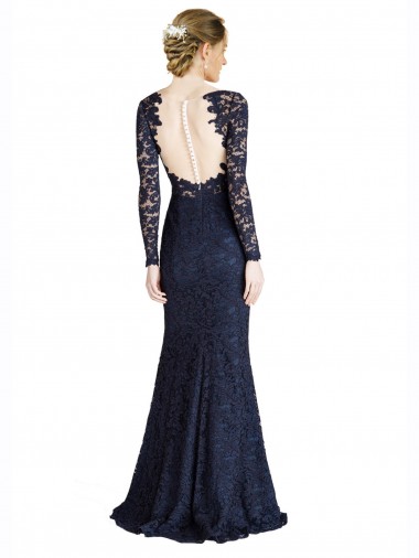 Dunkelmarine Meerjungfrau Spitze Lange Brautjungfernkleider / Abiballkleider Kaufen