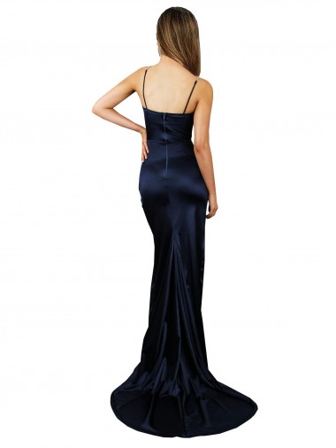 Dunkelmarine Meerjungfrau Stretch-Satin Lange Formale Brautjungfernkleider / Abendkleider / Abiballkleider Kaufen
