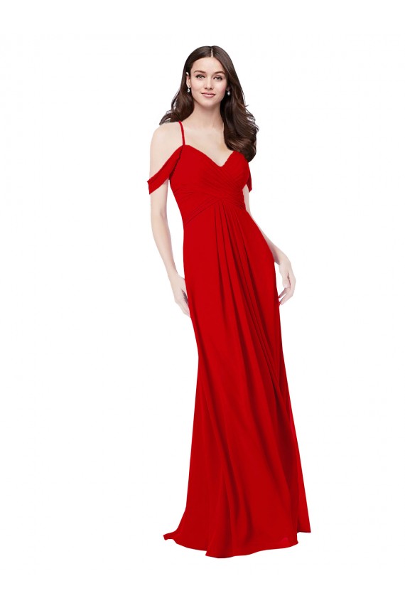 Dunkelrot A-Linien V-Ausschnitt Chiffon Lange Brautjungfernkleider Kaufen