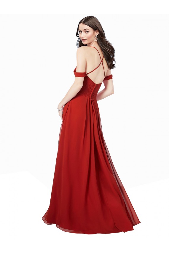 Dunkelrot A-Linien V-Ausschnitt Chiffon Lange Brautjungfernkleider Kaufen