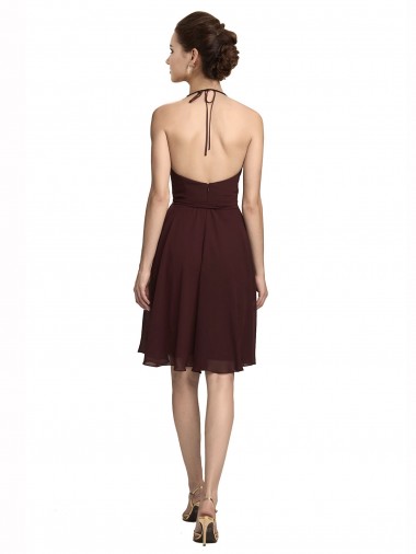 Dunkler Burgunder A-Linien Spaghetti-Träger Neckholder Knielang Chiffon Kurze Brautjungfernkleider / Cocktailkleider / Heimkehr Kleider Kaufen