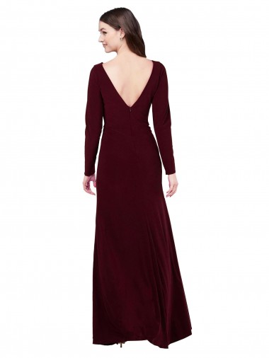 Dunkler Burgunder Etui V-Ausschnitt Elasthan Lange Brautjungfernkleider / Abiballkleider Kaufen