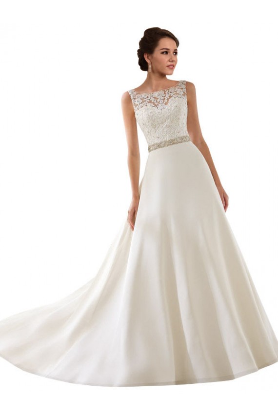 Elfenbein A-Linien Illusion Ausschnitt Kapelle-schleppe Spitze Brautkleider Kaufen